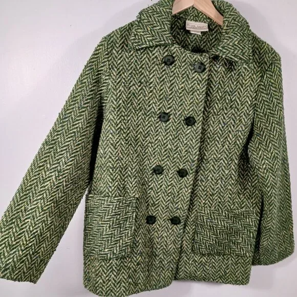 Boyne Valley Weavers Ireland, Dbl. Breasted Green/Cream Herringbone Tweed Jacket - Picture 9 of 16